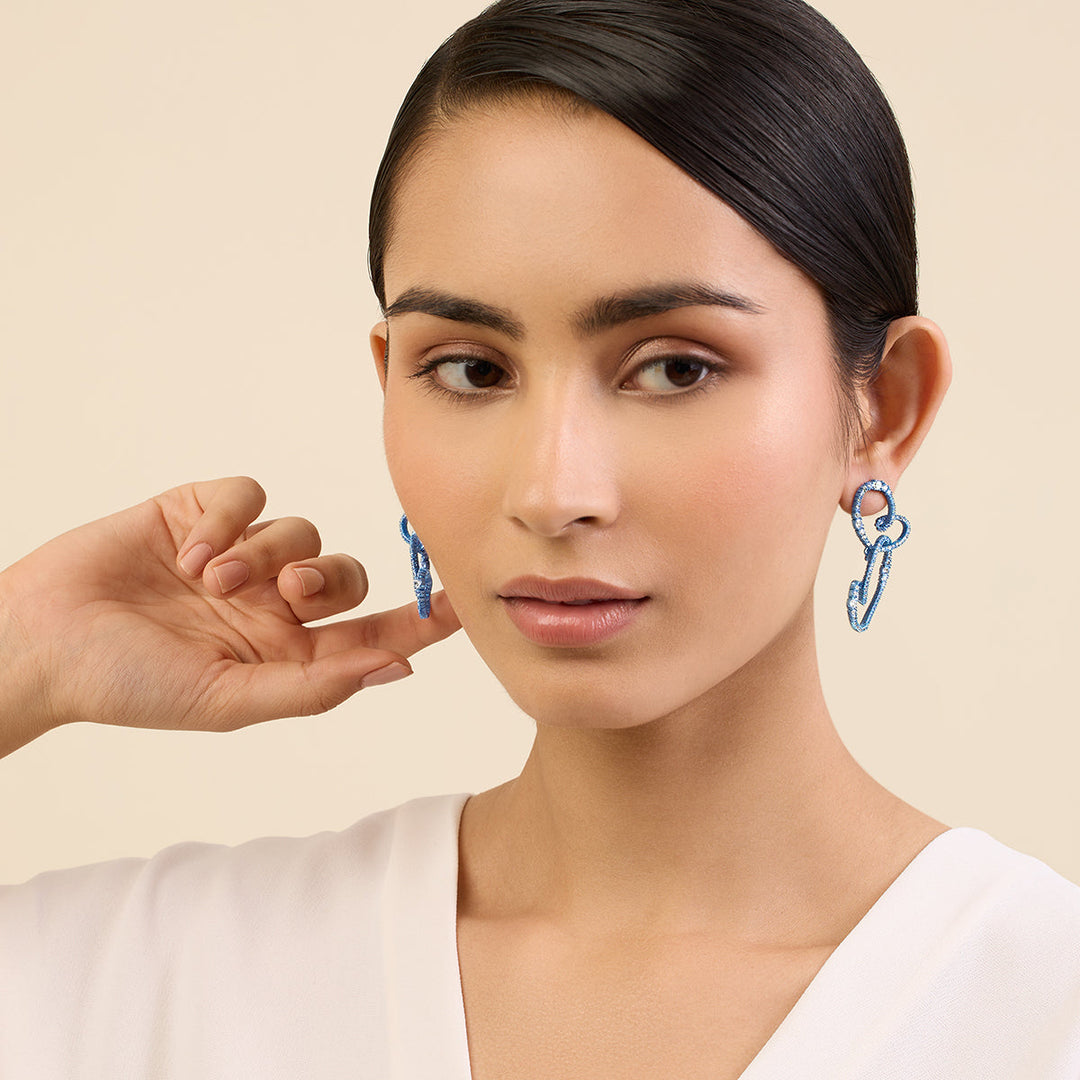 Blue Double Heart Earrings