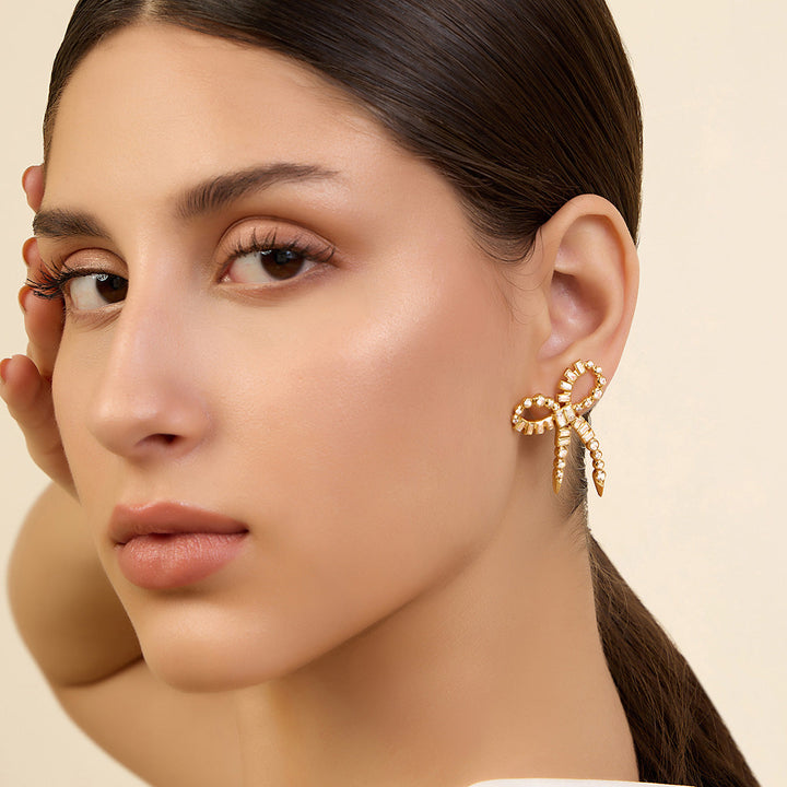 Gold Stud Earring for Women by Isharya | Modern Indian Jewellery