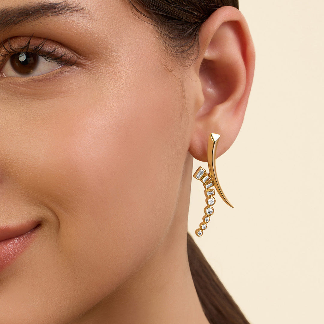 Gold Stud Earring for Women by Isharya | Modern Indian Jewellery