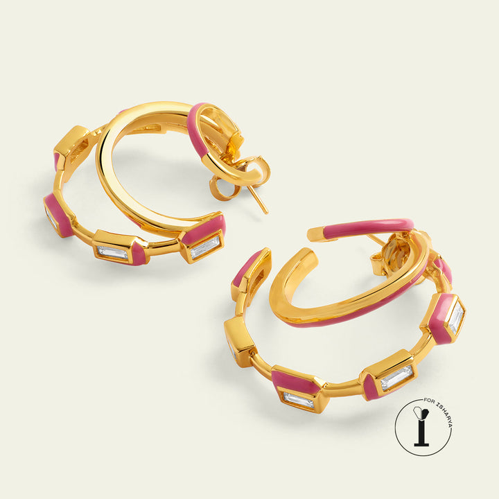 Pink Enamel Triple Hoops 