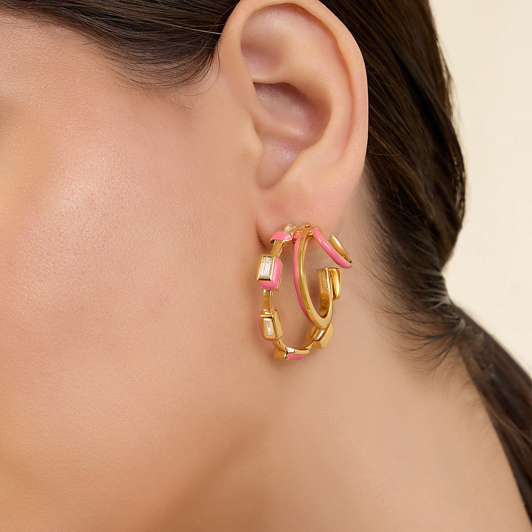 Pink Enamel Triple Hoops 