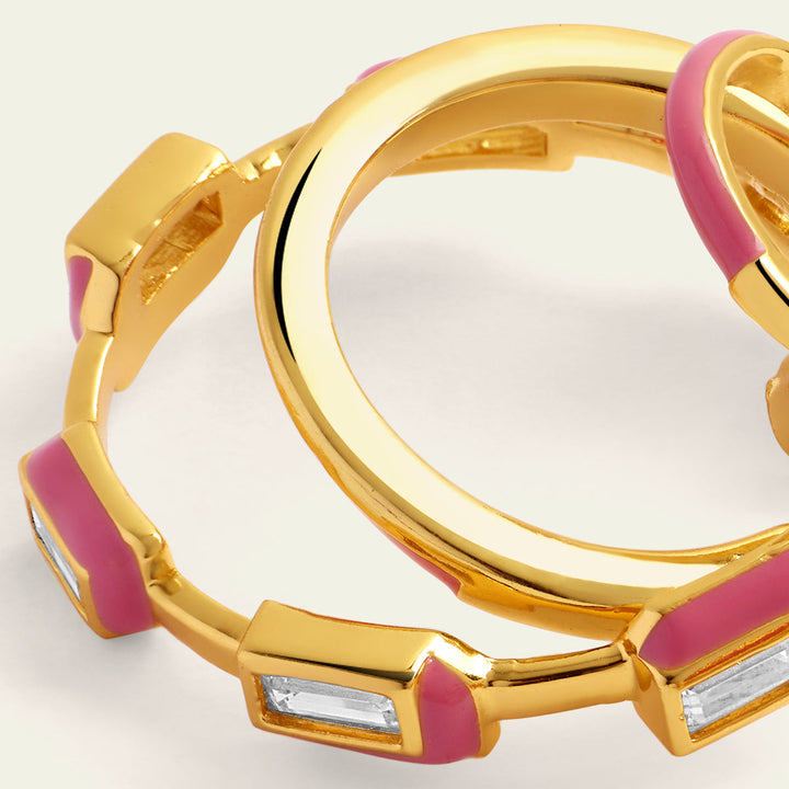 Pink Enamel Triple Hoops 