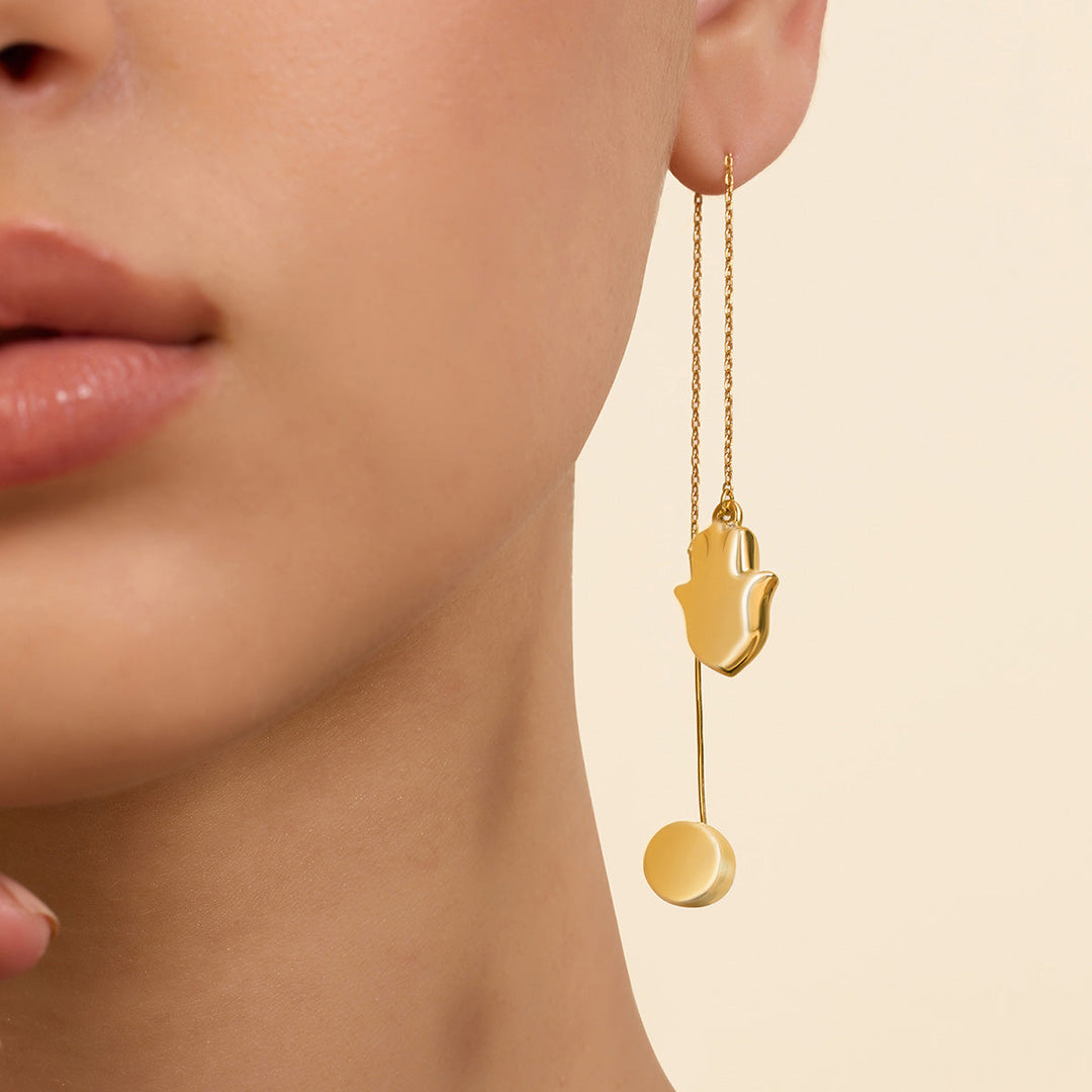 Gold Hamsa Threader Earrings 