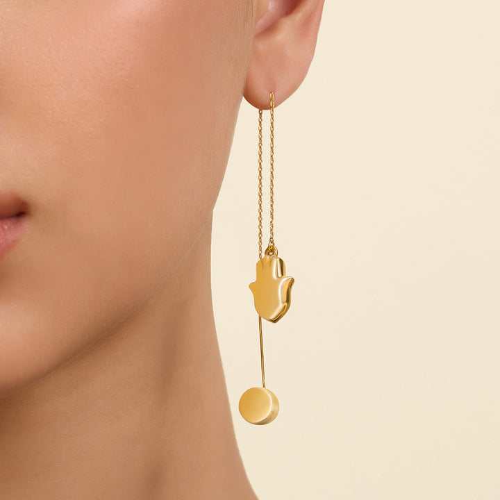 Gold Hamsa Threader Earrings 