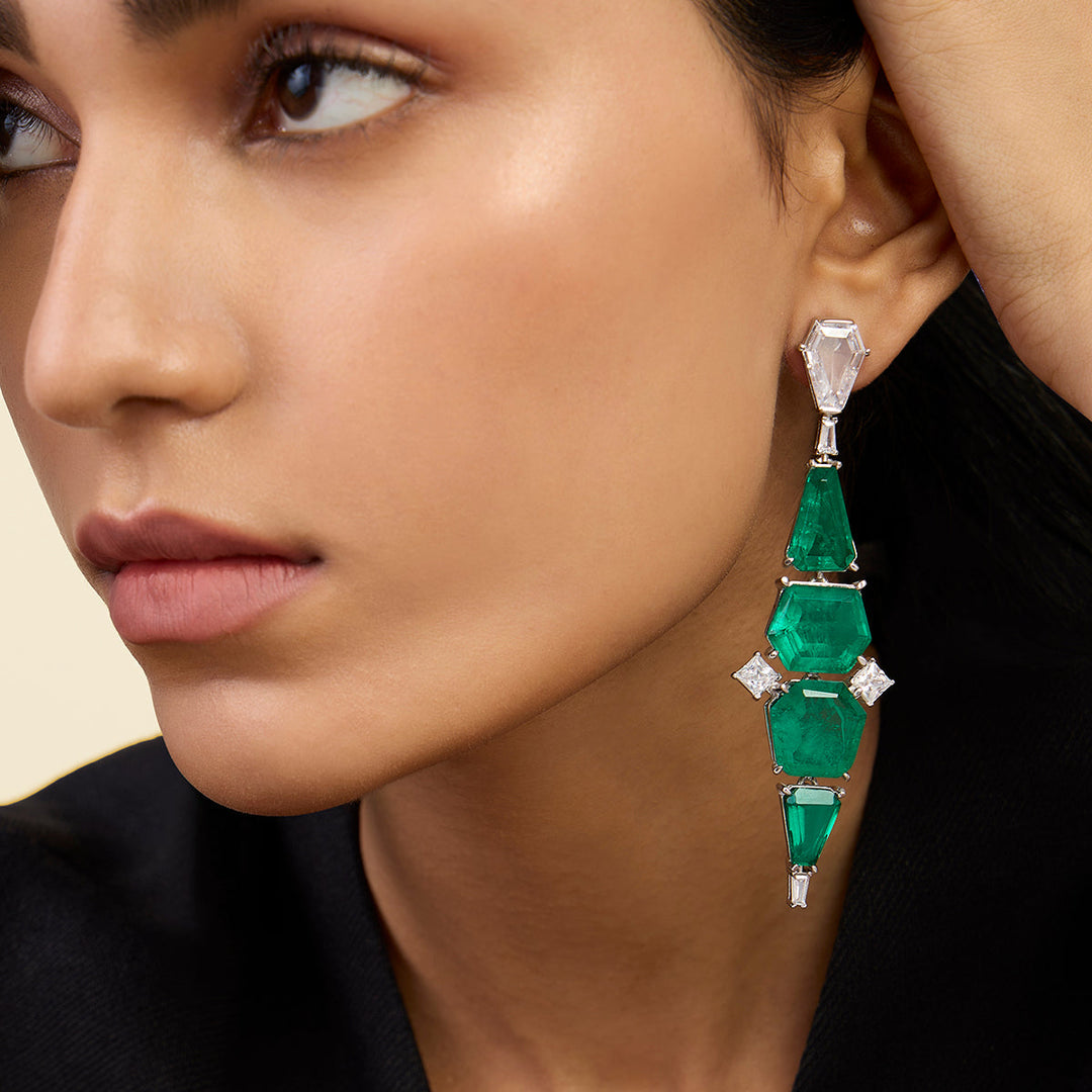 Quadruple Emerald Dangler Earrings