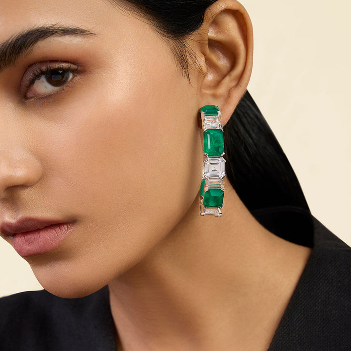 Dark Emerald Baguette Hoops