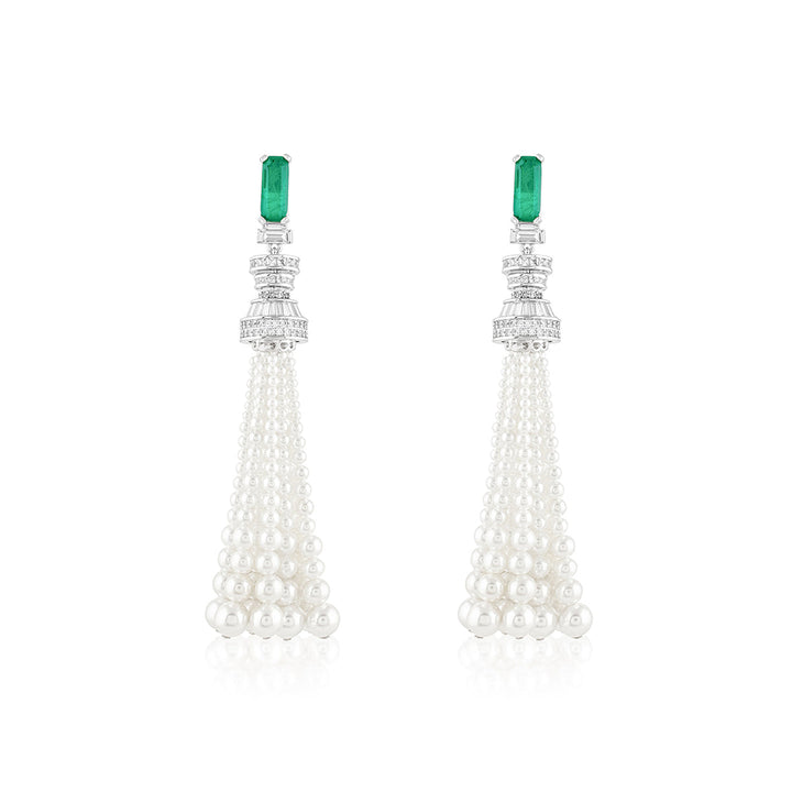 Pearls & Emeralds Tassel Earrings