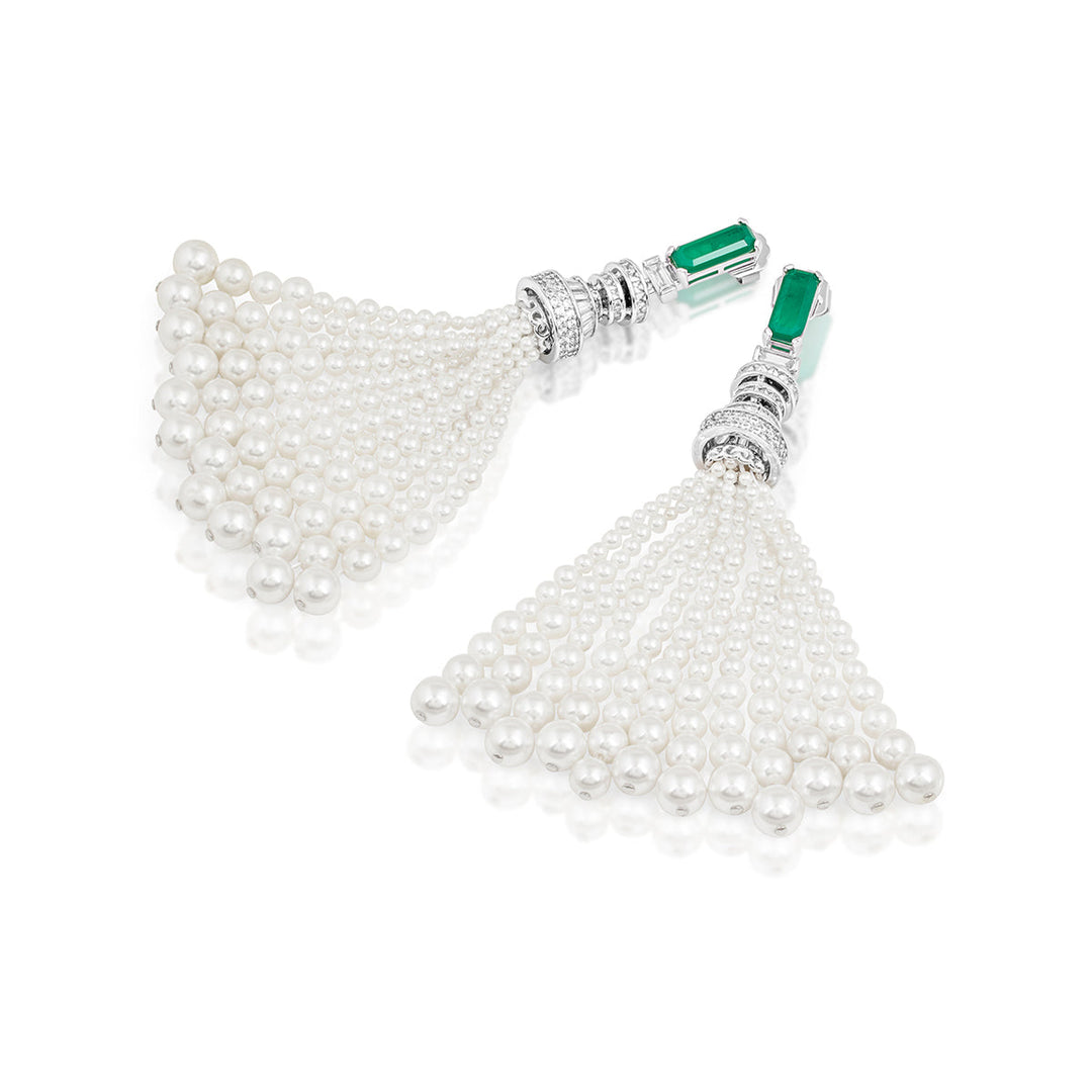 Pearls & Emeralds Tassel Earrings