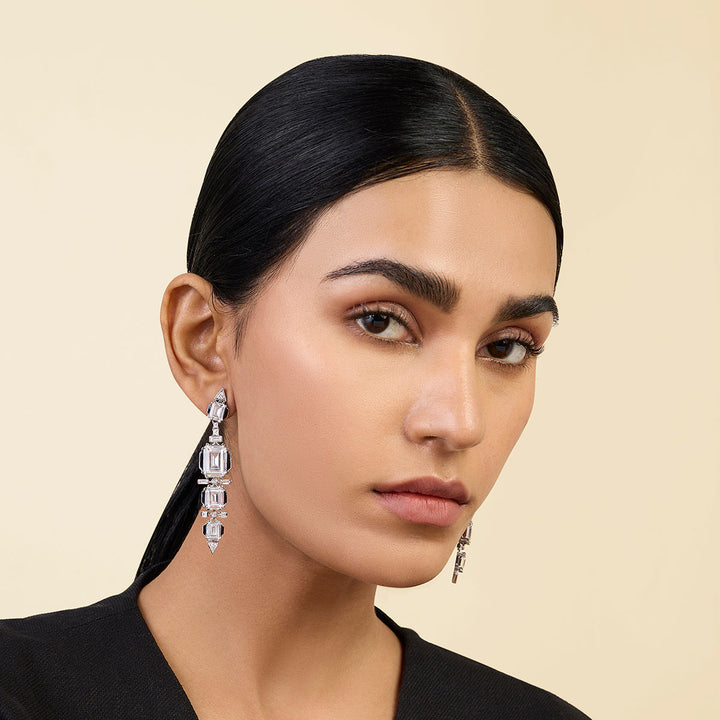White Long Earring for Women by Isharya | Modern Indian Jewellery