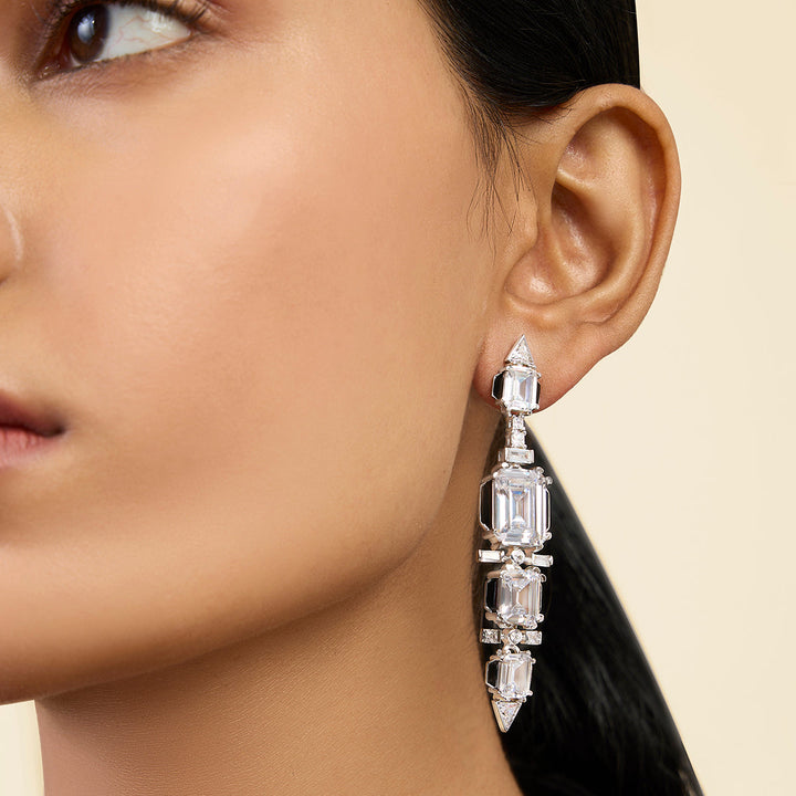 White Long Earring for Women by Isharya | Modern Indian Jewellery