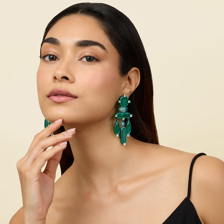 Green Long Earring for Women by Isharya | Modern Indian Jewellery