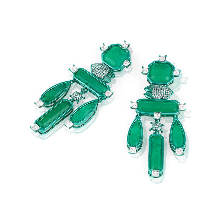 Green Long Earring for Women by Isharya | Modern Indian Jewellery