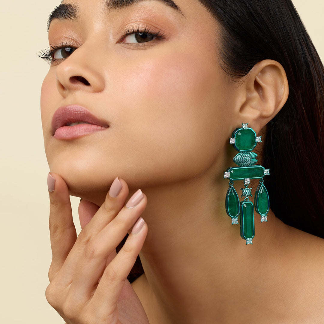 Green Long Earring for Women by Isharya | Modern Indian Jewellery