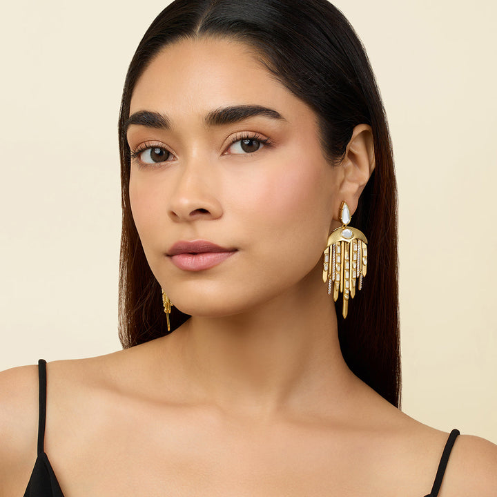 White Long Earring for Women by Isharya | Modern Indian Jewellery