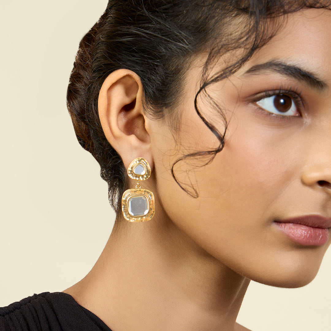 Gold Drop Earring for Women by Isharya | Modern Indian Jewellery