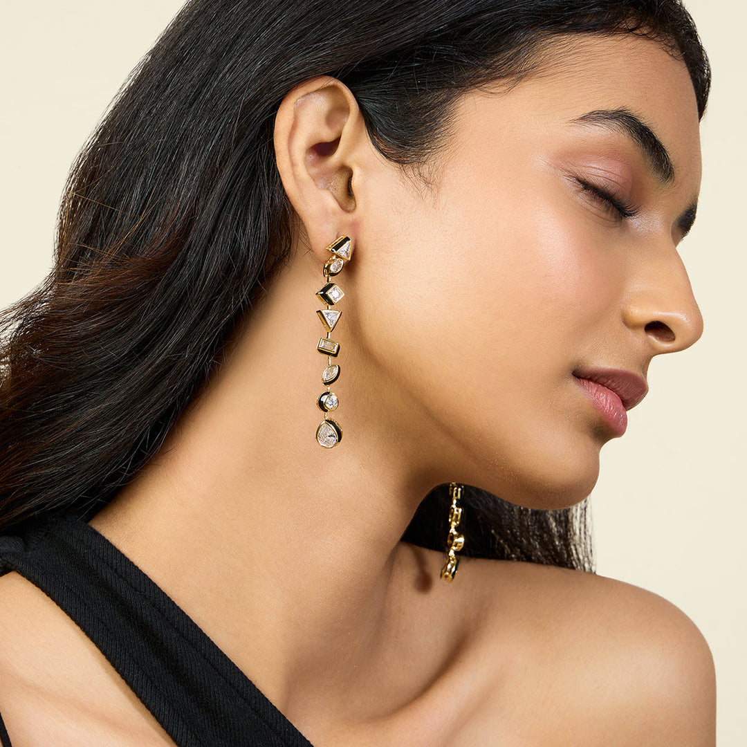 Geometric Black Long Earrings