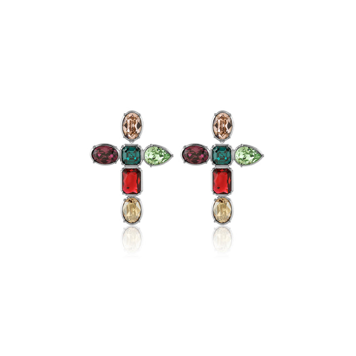 Banger Multi Crystal Cross Earrings