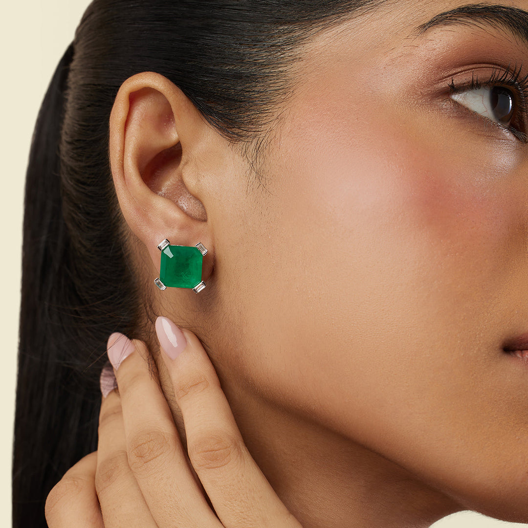 Emerald Luxe Square Studs - Isharya | Modern Indian Jewelry
