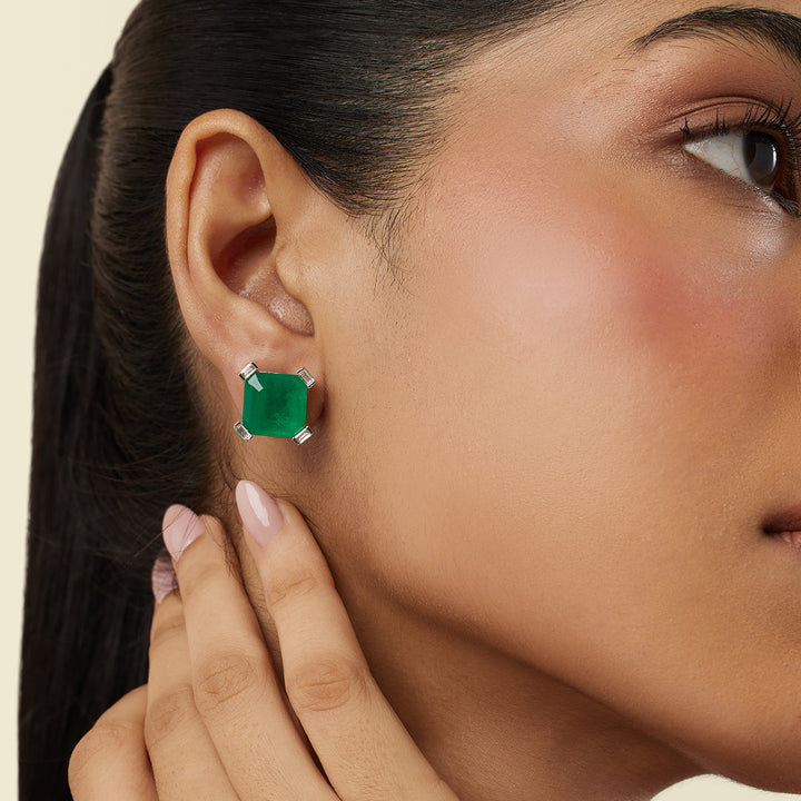 Emerald Luxe Square Studs - Isharya | Modern Indian Jewelry