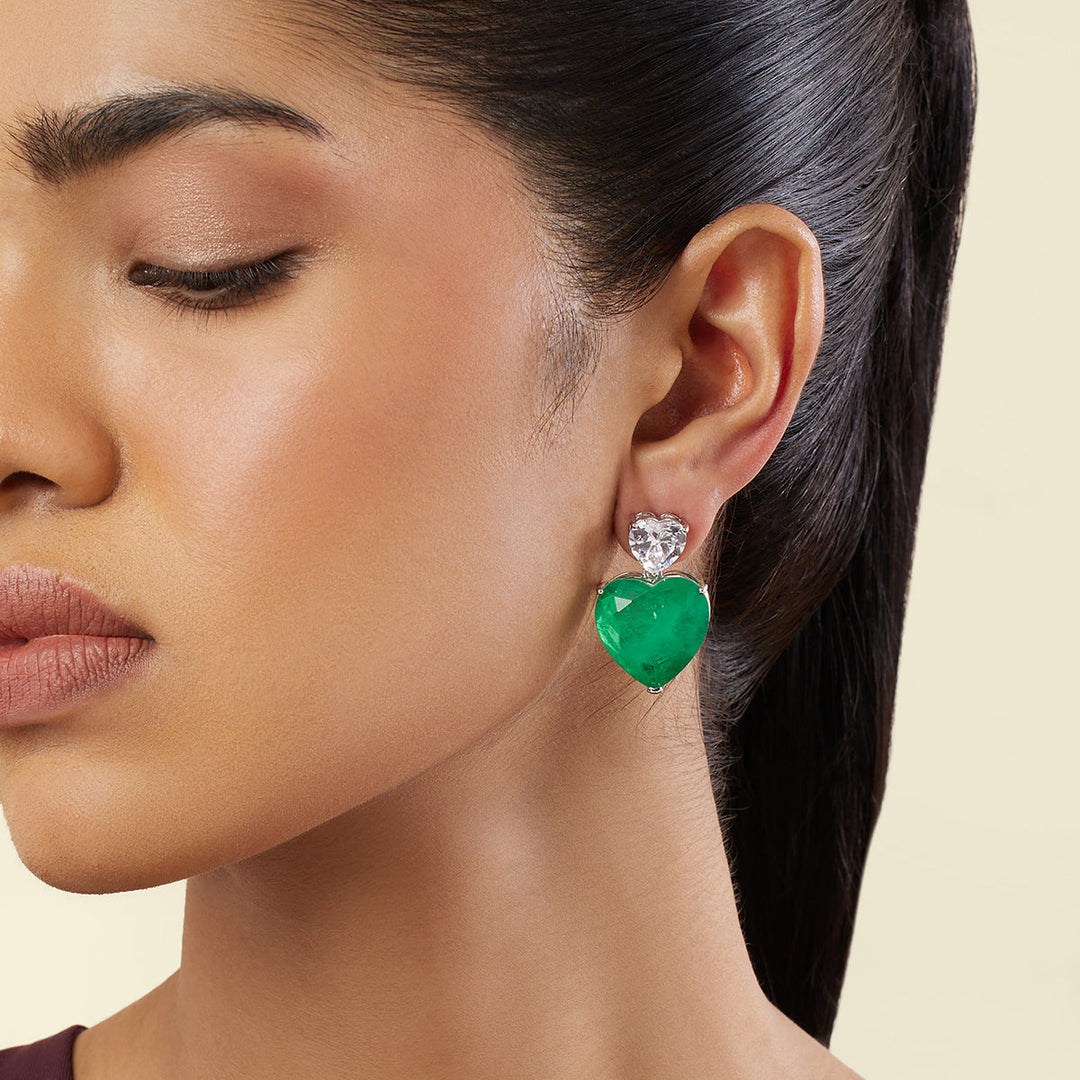 Emerald Heart Elegance Earrings - Isharya | Modern Indian Jewelry