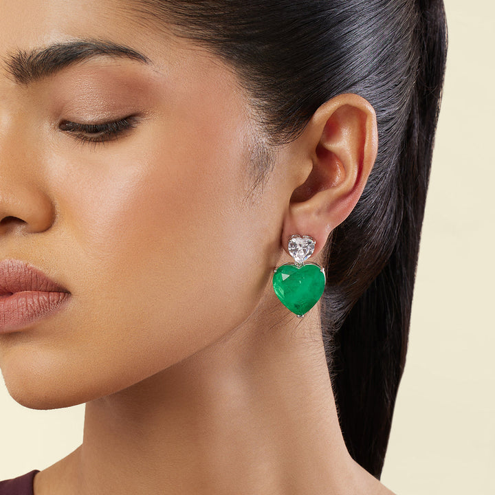 Emerald Heart Elegance Earrings - Isharya | Modern Indian Jewelry