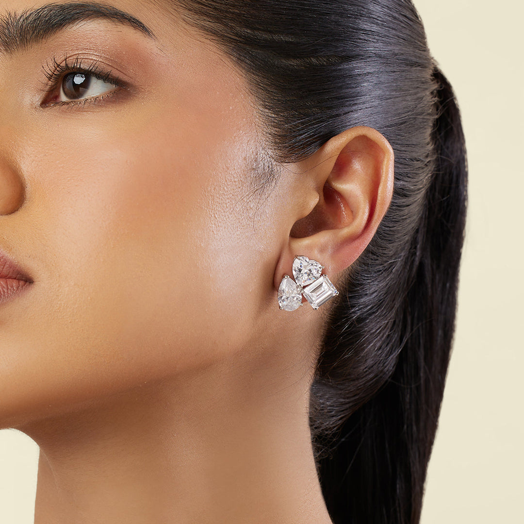 Silver Luxe Geometric Studs - Isharya | Modern Indian Jewelry