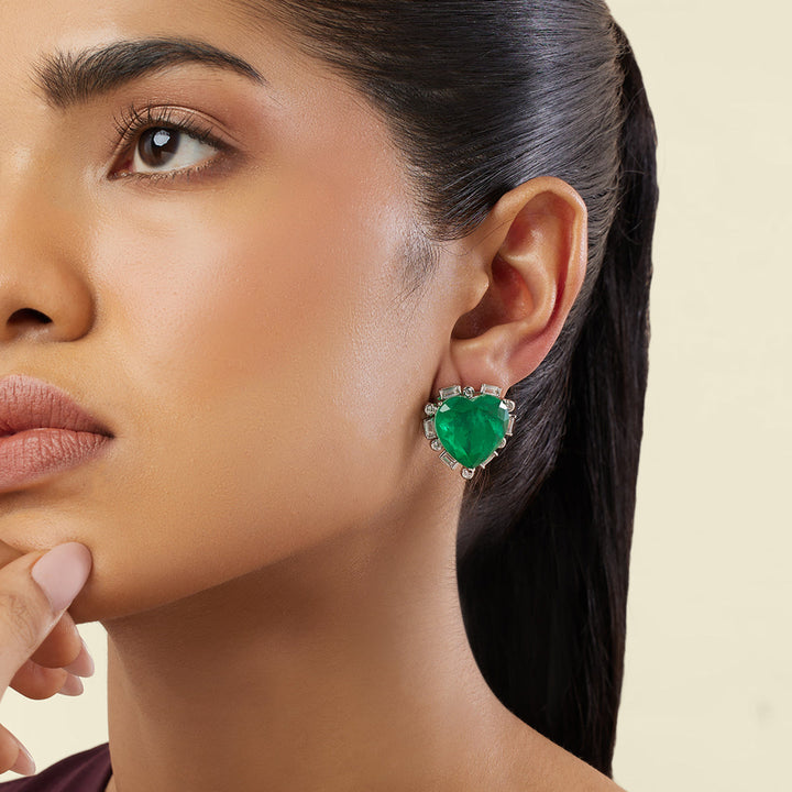 Emerald Radiance Heart Studs - Isharya | Modern Indian Jewelry