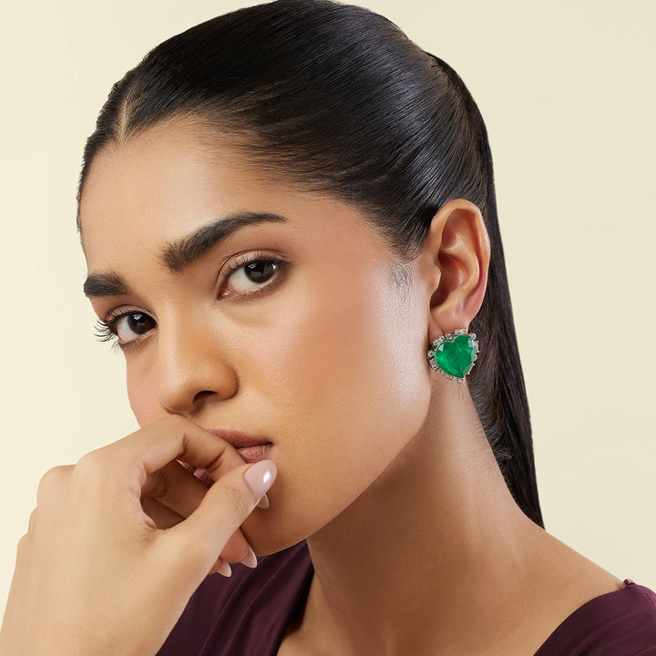 Emerald Radiance Heart Studs