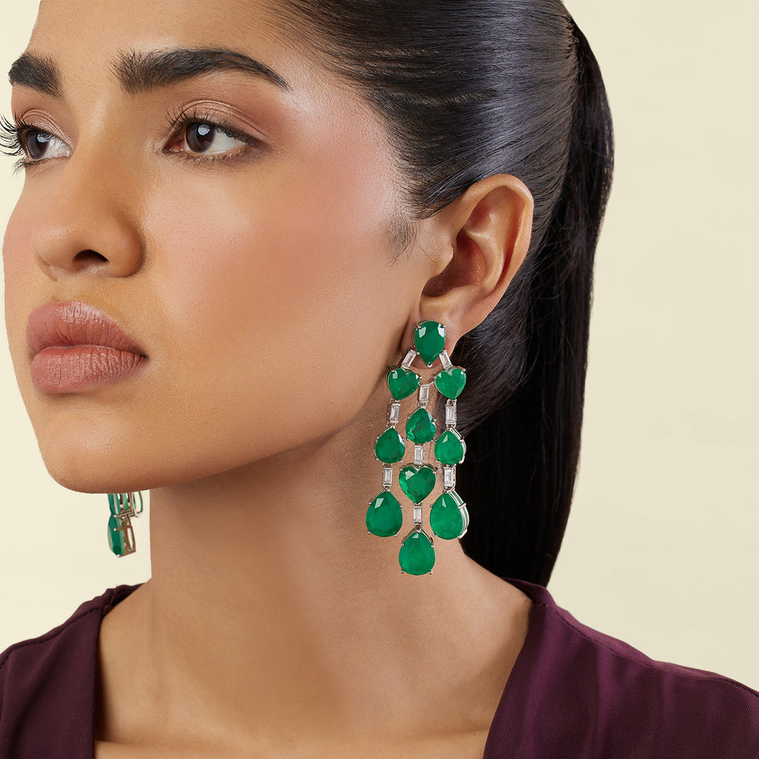 Emerald Waterfall Luxe Earrings - Isharya | Modern Indian Jewelry