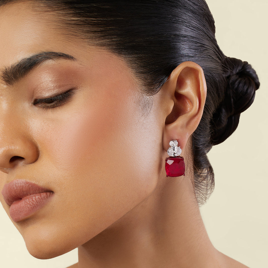 Crimson Elegance Dangler Earrings - Isharya | Modern Indian Jewelry