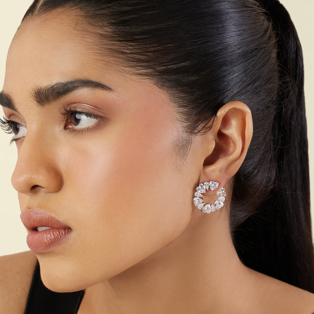 Silver Halo Studs - Isharya | Modern Indian Jewelry