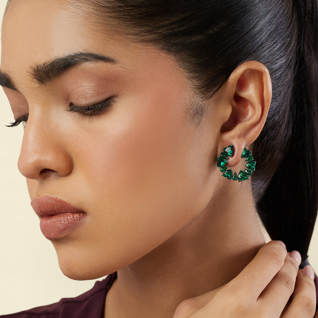 Emerald Halo Studs - Isharya | Modern Indian Jewelry
