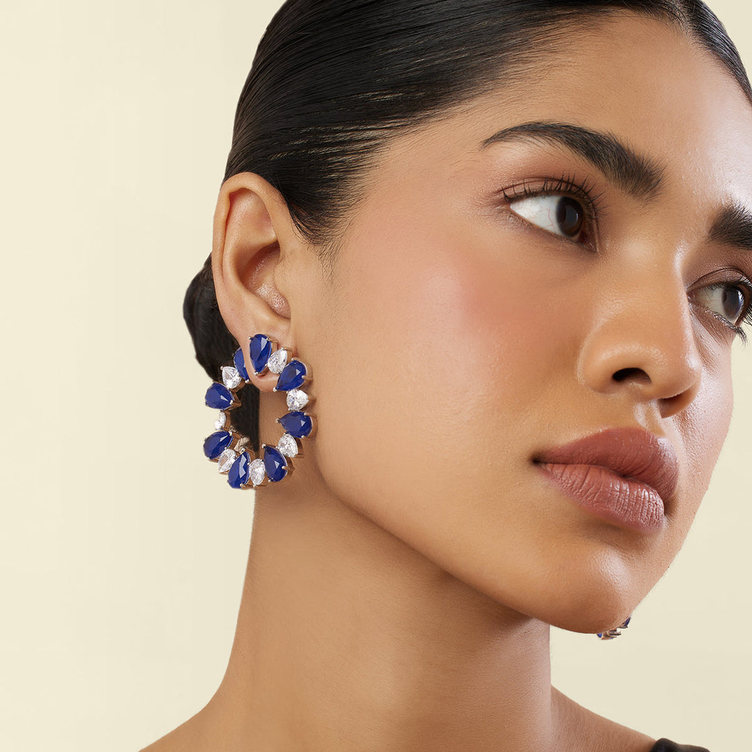 Sapphire Glow Circle Studs - Isharya | Modern Indian Jewelry