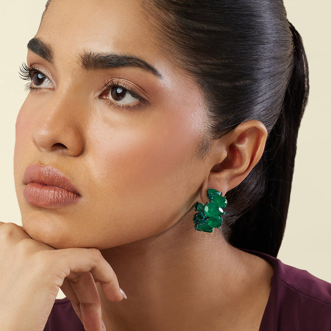 Emerald Glow Statement Hoops - Isharya | Modern Indian Jewelry