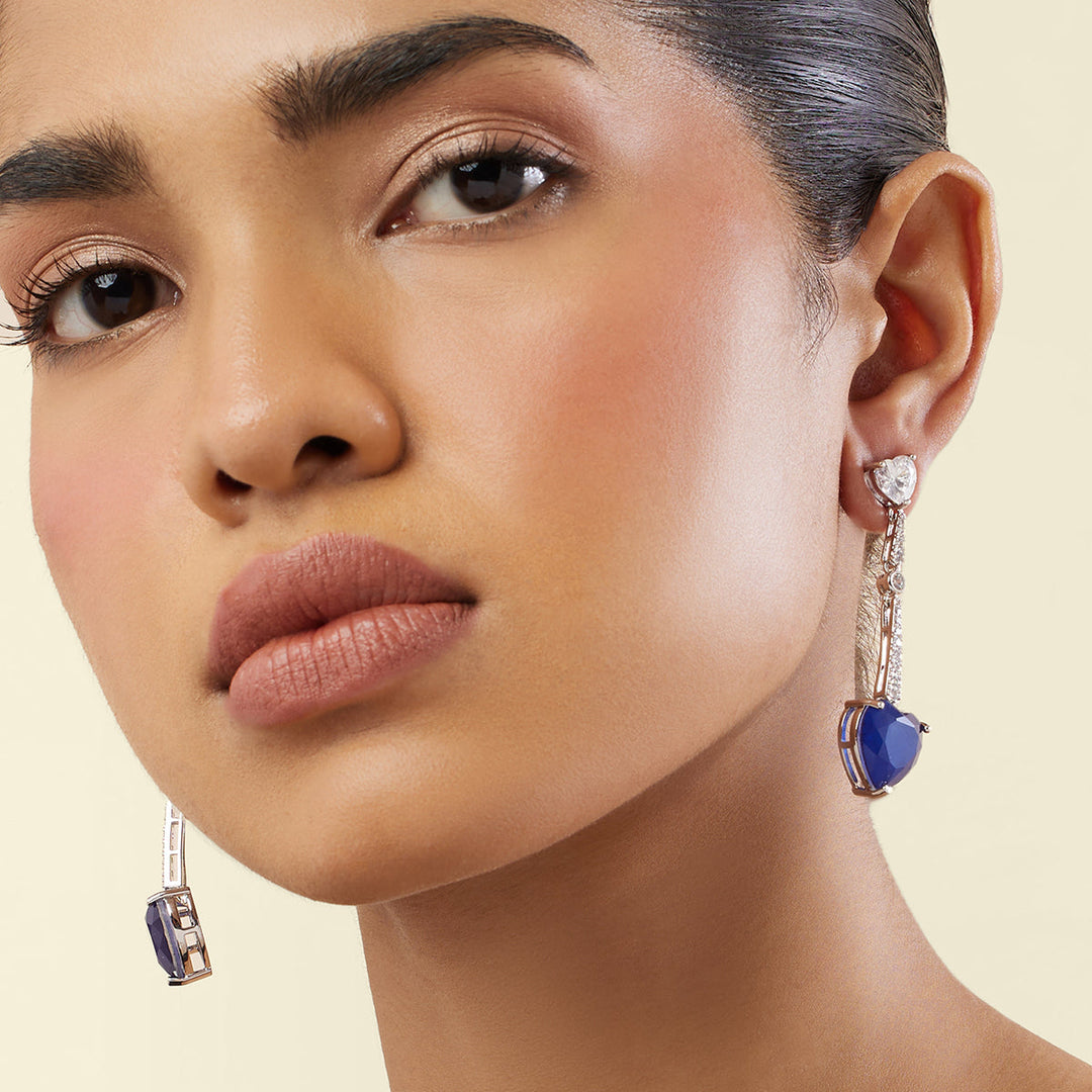 Sapphire Heart Luxe Danglers - Isharya | Modern Indian Jewelry