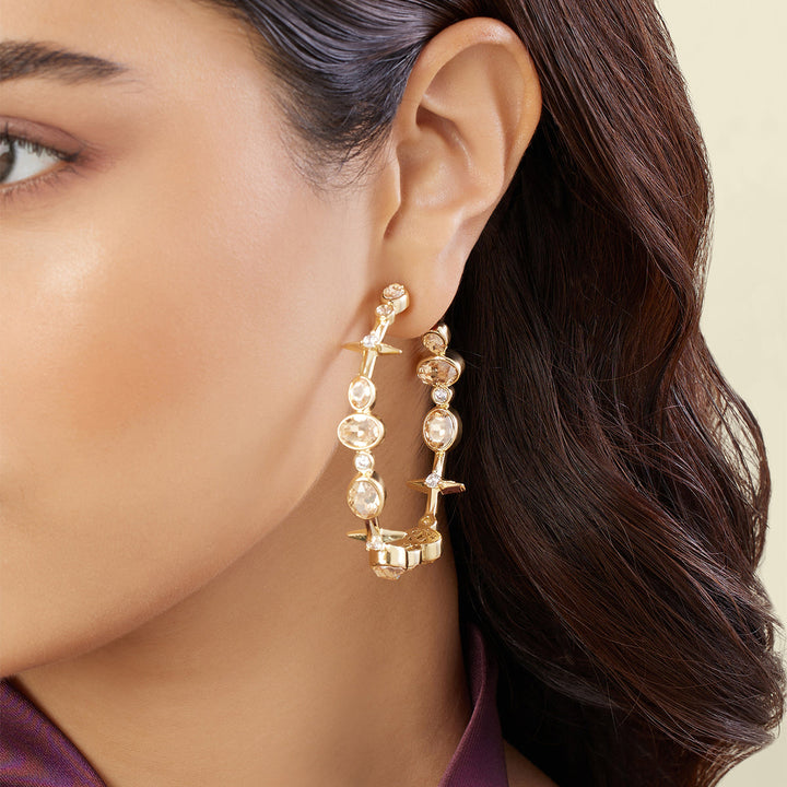 White Gem Drop Hoops 