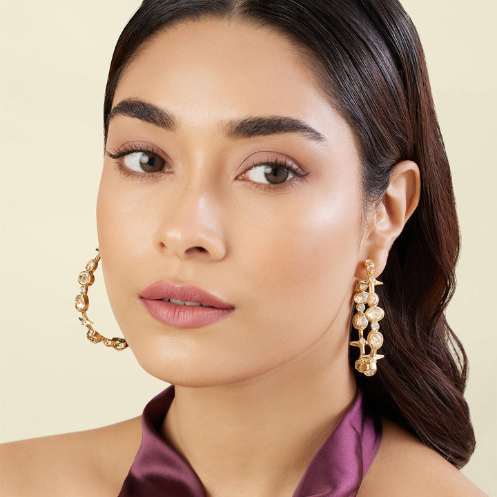White Gem Drop Hoops 