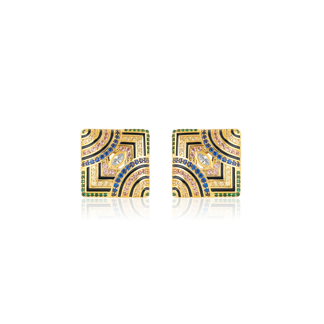 Delyra Square Studs In 18Kt Gold Plated