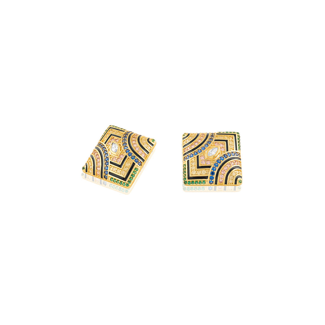 Delyra Square Studs In 18Kt Gold Plated