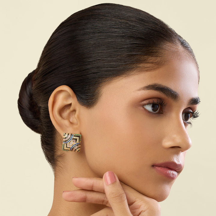 Delyra Square Studs In 18Kt Gold Plated