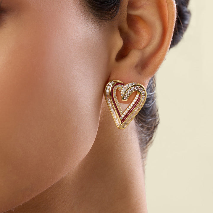 Liminal Heart Studs In 18Kt Gold Plated