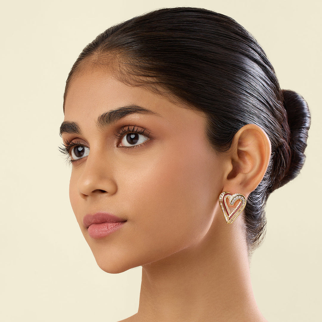 Liminal Heart Studs In 18Kt Gold Plated