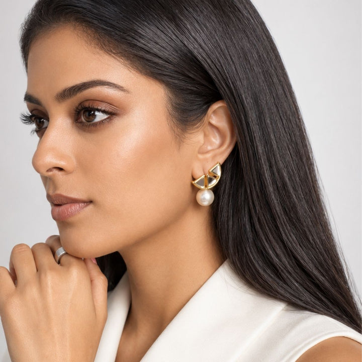 Yuzu Mirror Pearl Studs