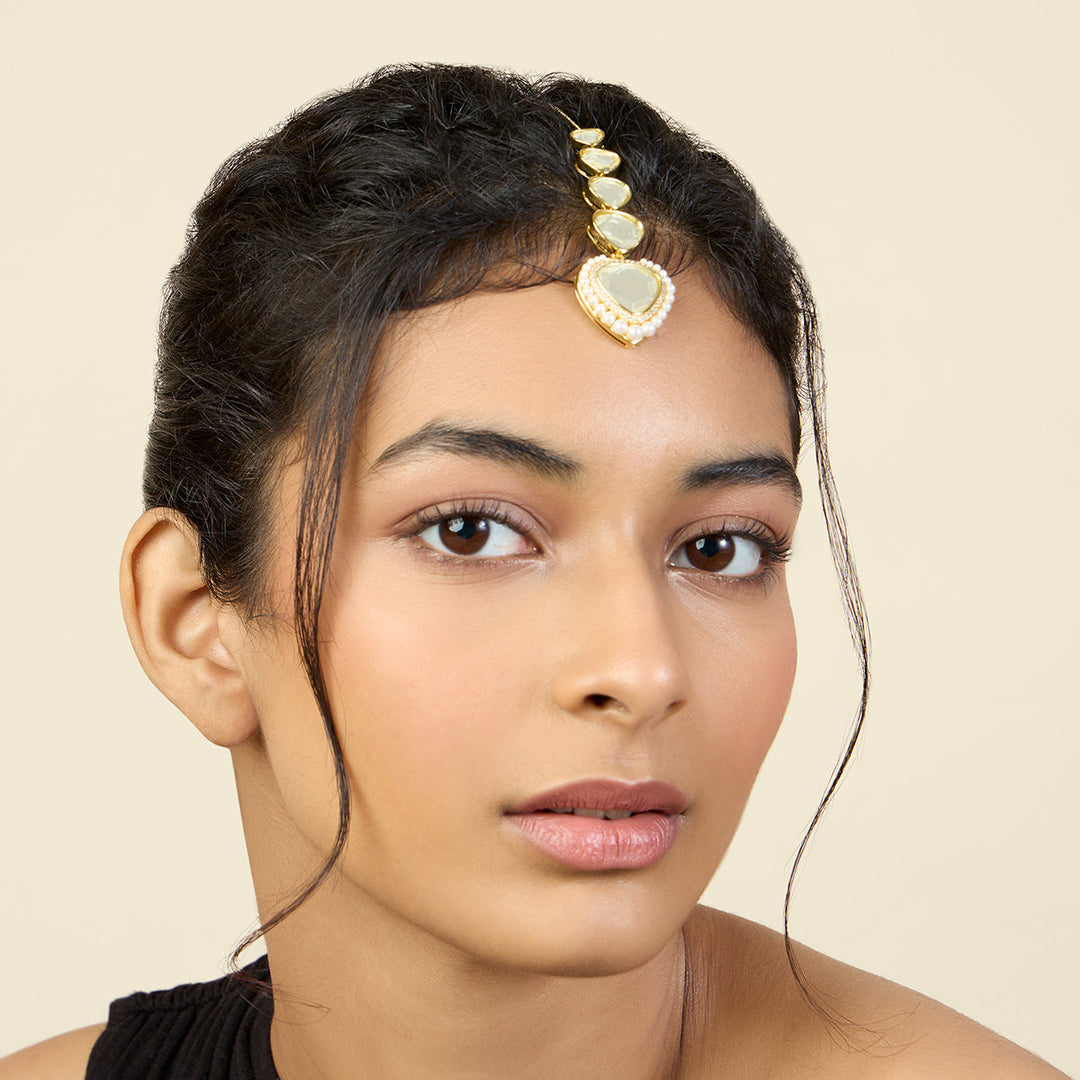 Gold Mang Tika Headgear for Women by Isharya | Modern Indian Jewellery