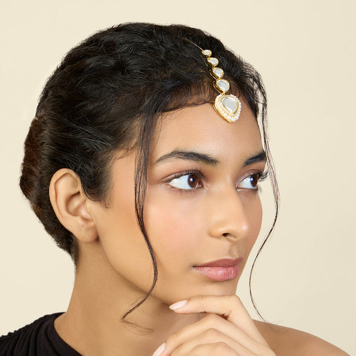 Gold Mang Tika Headgear for Women by Isharya | Modern Indian Jewellery