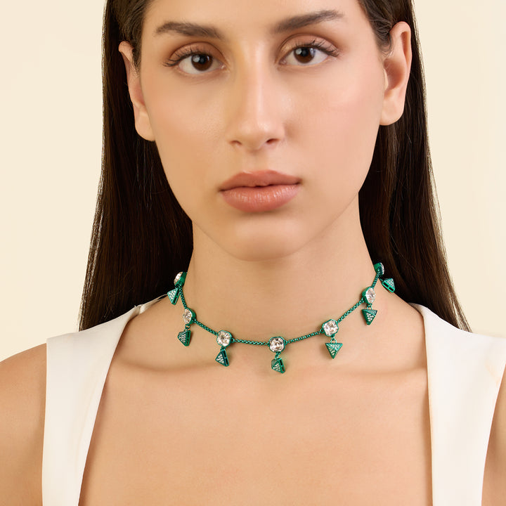 Jungle Green Pyramid Crystal Necklace