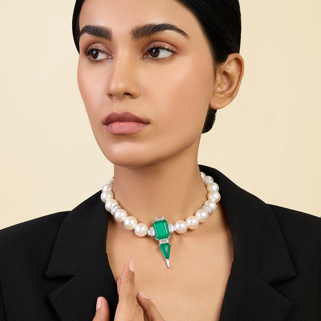 Riviere Emerald Pearl Necklace