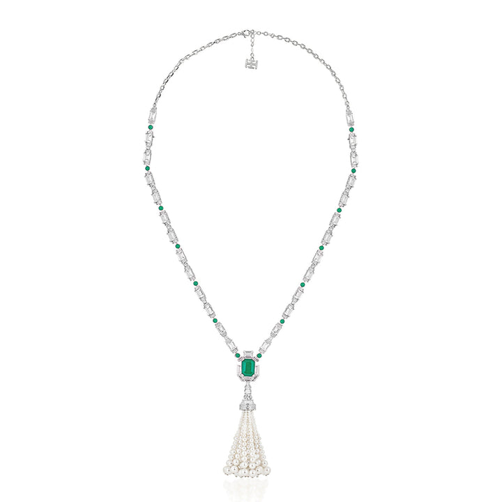 Pearls & Emeralds Tassel Necklace