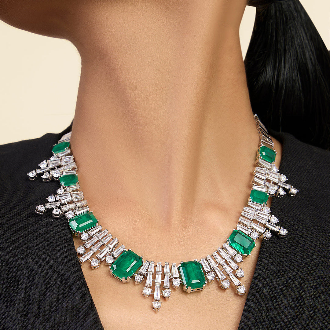 Doublet Dark Emerald Bib Necklace