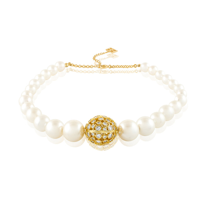 White Crystal Ball Pearl Necklace